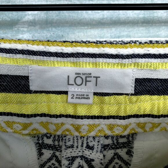 LOFT Striped Tassel Drawstring Shorts Gray Yellow Metallic Mid Rise Womens 2 - Picture 6 of 8